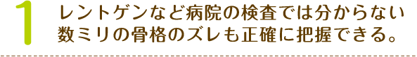 1、レントゲンなど病院の検査では分からない､数ミリの骨格のズレも正確に把握できる。